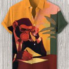 Men's Chimpanzee Working Hard Illustration Print Casual Shirt
