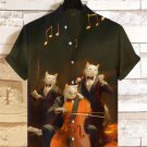 Men's Halloween Cats Playing Cello Art Print Short Sleeve Casual Shirt
