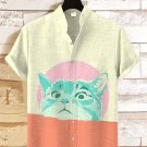Men's Colorblock Geometry Cat Art Print Short Sleeve Casual Shirt