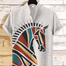 Men's Abstract Piano Geometric Colorblock Horse Print Casual Shirt