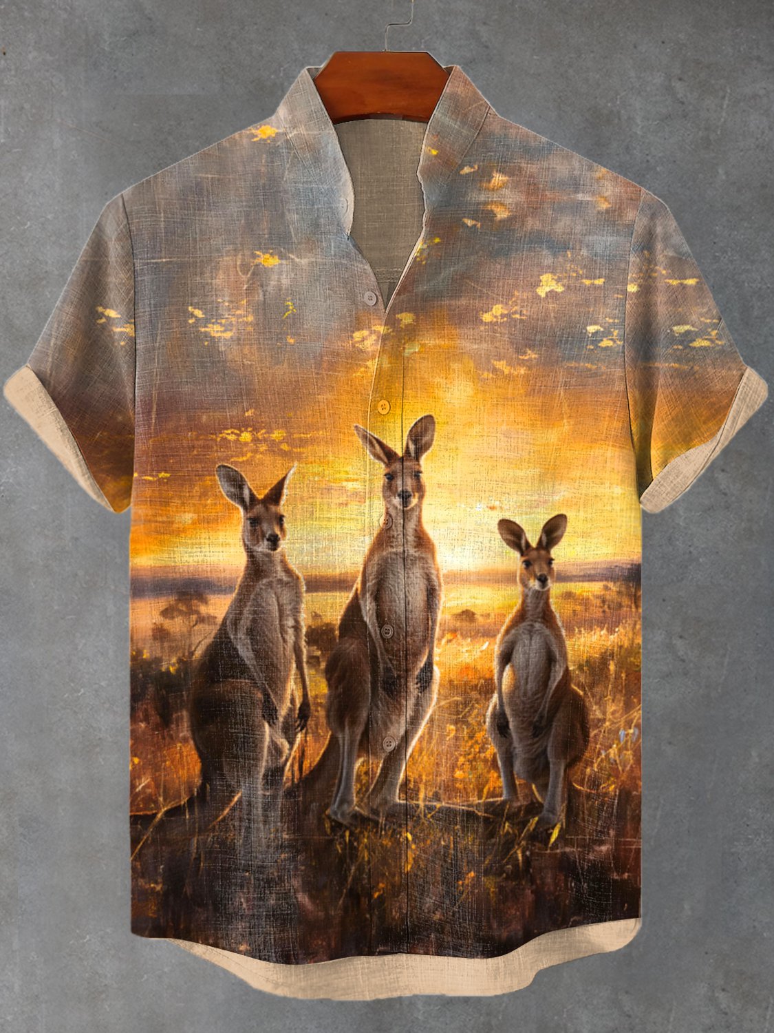 Men's Sunset Sweetveld Kangaroo Art Print Casual Shirt