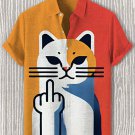 Men's Funny Cat Color Block Abstract Art Print Casual Shirt