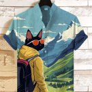 Men's Outdoor Hiking Cat Art Print Casual Shirt