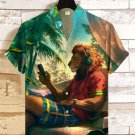 Men's Leisure Lion Listening To Music On Vacation Art Print Casual Shirt
