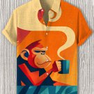 Men's Monkey Drinking Coffee Art Print Casual Shirt