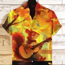 Men's Autumn Squirrel Playing Guitar Art Print Casual Shirt