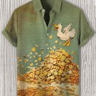 Men's Duck And Pile Of Gold Coins Art Print Casual Shirt