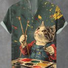 Men's Free Soul Cat Painter Splashing Ink Art Print Shirt