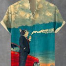 Men's Cat Driving On The Road Smoking Chilling Art Print Shirt