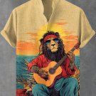 Men's Hippie Reggae Soul Lion Sunrise Guitar Art Print Shirt