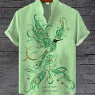 Men's Calligraphy Art Bird Pattern Print Casual Shirt