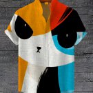 Men's Colorblock Cat Art Print Casual Short Sleeve Shirt