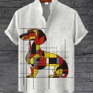 Men's Geometric Colorblock Dachshund Art Print Casual Shirt
