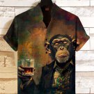 Men's Gentleman Monkey Boss Drinking Oil Painting Art Print Casual Shirt