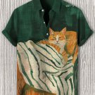 Men's Sleeping Cat Funny Print Casual Shirt
