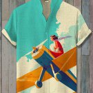 Men's Girl Sitting On The Airplane Art Print Casual Shirt