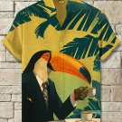 Men's Tropical Toucan Drinking Coffee Art Print Casual Shirt