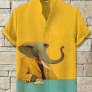 Men's Gentleman Suit Elephant Drinking Coffee Art Print Casual Shirt
