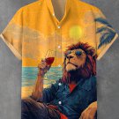 Men's Lion Red Wine Enjoys The Sunset Art Print Shirt