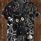 Men's Halloween Ghost Black Cat Skull All Over Print Casual Shirt