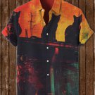 Men's Mysterious Cats Overlook the Scenery Art Print Short Sleeve Shirt