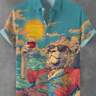 Men's Chillling Sunrise Red Wine Lion Art Print Shirt