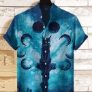 Men's Mysterious Cat Moon Phase Print Short Sleeve Shirt