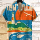 Men's Sea Lighthouse Scenery Color Block Art Print Shirt