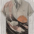Men's Cat Riding Dog Swam Through The Sea Art Print Short Sleeve Shirt