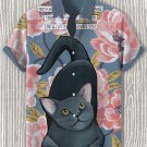 Men's Cherry Blossoms Smiling Cat Art Print Short Sleeve Shirt