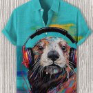 Men's Music Otter With Headphones Print Casual Shirt