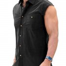 Men's Casual Solid Button Up Turndown Collar Sleeveless Shirt
