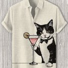 Men's Cat Cheers Cocktail Art Print Casual Shirt