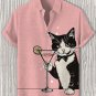 Men's Cat Cheers Cocktail Art Print Casual Shirt
