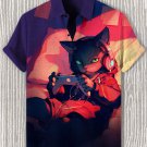 Men's Cat Playing Games In Bed Print Casual Shirt