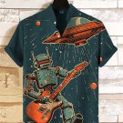 Men's Retro Space Geek Rock Music Robot UFO Print Shirt