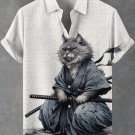 Men's Japanese Samurai Cat Saber Art Print Casual Shirt