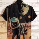 Men's Vintage Scifi Space Black Cat Art Print Casual Shirt