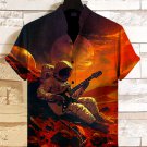 Men's Astronaut Playing Electric Guitar on Alien Planet Print Casual Shirt