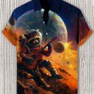 Men's Astronaut Raccoon Playing Guitar on Alien Planet Print Shirt