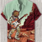 Men's Astronaut Cat Playing Electric Guitar Print Casual Shirt