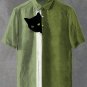 Men's Fun Hide And Seek Black Cat Print Half Button Casual Shirt