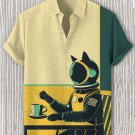 Men's Astronaut Cat Art Black Cat Coffee Art Print Casual Shirt