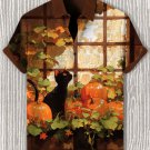 Men's Black Cat By The Window Art Print Casual Shirt