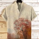 Men's Peaceful Autumn Landscape Oil Painting Art Print Casual Shirt