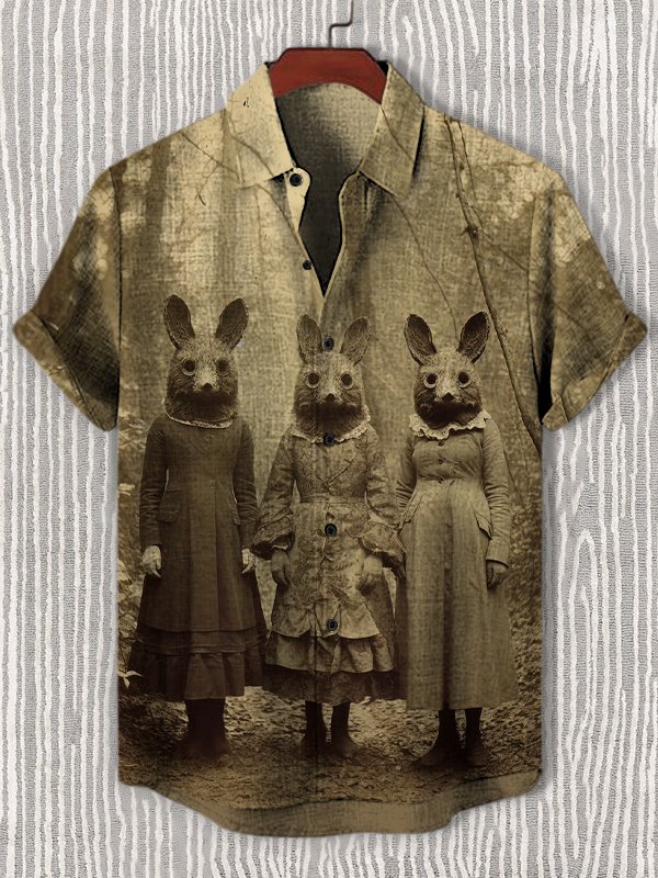 Men's Forest Rabbit Dark Aesthetics Art Print Casual Shirt