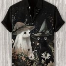 Men's Cute Ghost And Black Cat Wearing Witch Hats Art Print Shirt