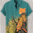 Men's Elegant Kimono Samurai Cat In The Field Art Print Casual Shirt