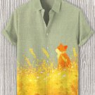 Men's Cat In The Golden Field Art Print Casual Shirt