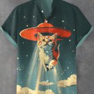 Men's Funny UFO Sucks Away The Cowboy Cat Art Print Shirt